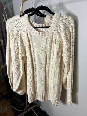 Jodifl Cream Cable Knit Oversized Crewneck Sweater